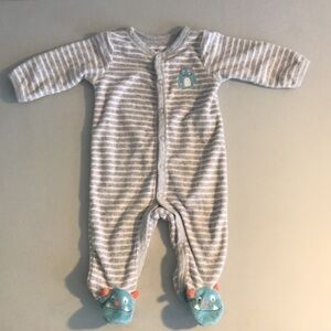 CARTER’S long sleeve Grey/White striped Monster footies Pajamas size 3 months